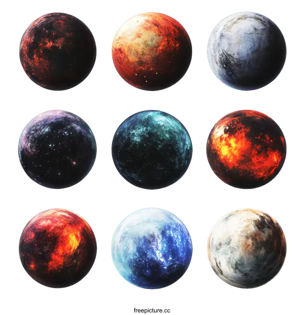 [Transparent Background PNG]Colorful Planets in the Universe Illustration