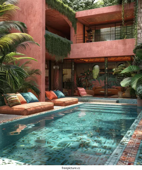 Courtyard with swimming pool in a tropical setting