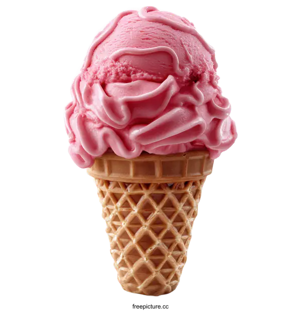 [Transparent Background PNG]Strawberry Ice Cream in Waffle Cone Close-up
