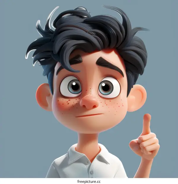 Cute Cartoon Boy Pointing Up