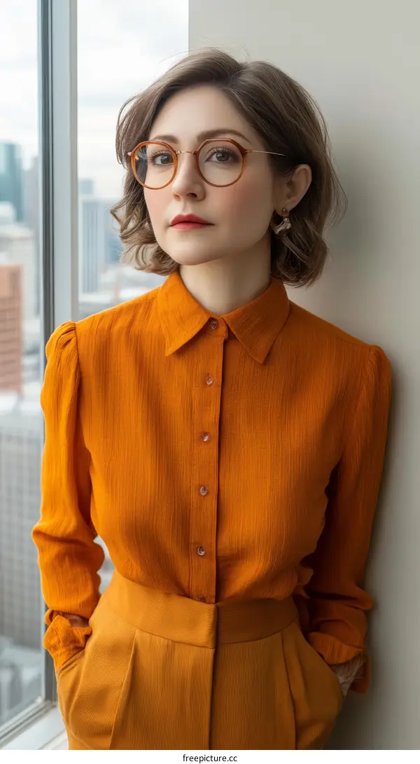 Portrait of a Stylish Woman in an Orange Outfit