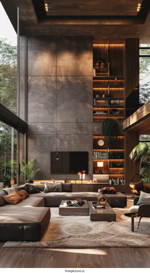 Contemporary Minimalist Living Room With Natural Elements