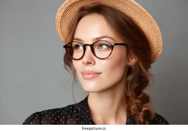 Stylish Woman with Glasses and Hat
