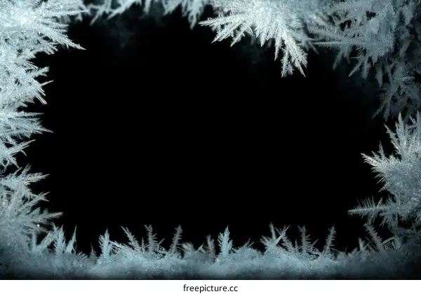 Frozen Ice Crystals Frame on Black Background