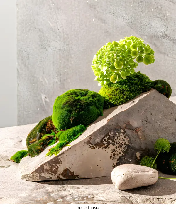 Green Moss Stone Composition Minimalist Still Life