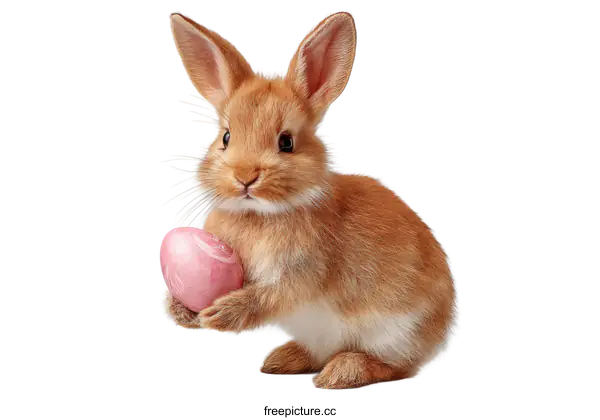 [Transparent Background PNG]Adorable Baby Easter Bunny with Pink Egg