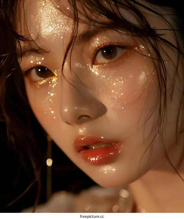 Close Up of a Woman With Glittery Makeup