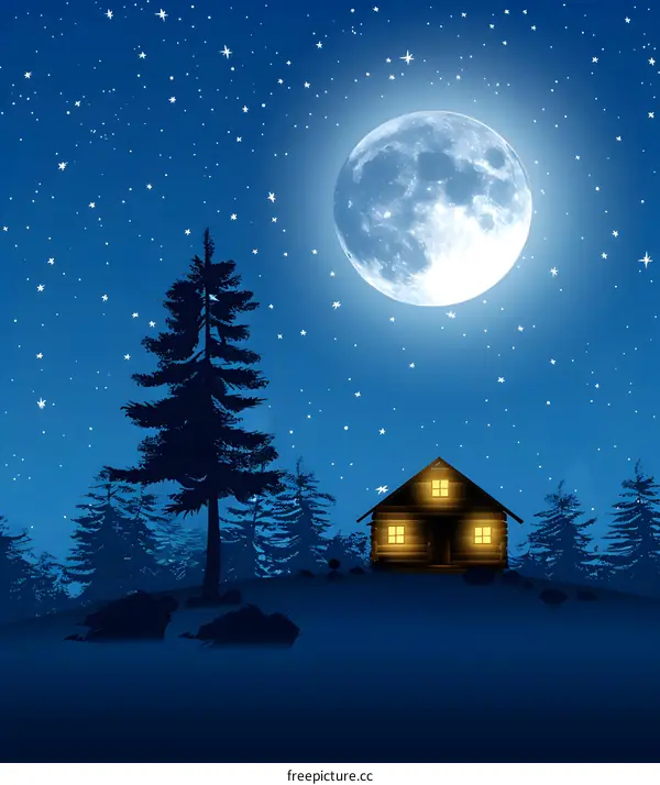 Cabin In The Woods At Night