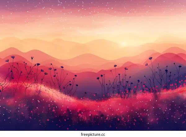 Sunset over rolling hills