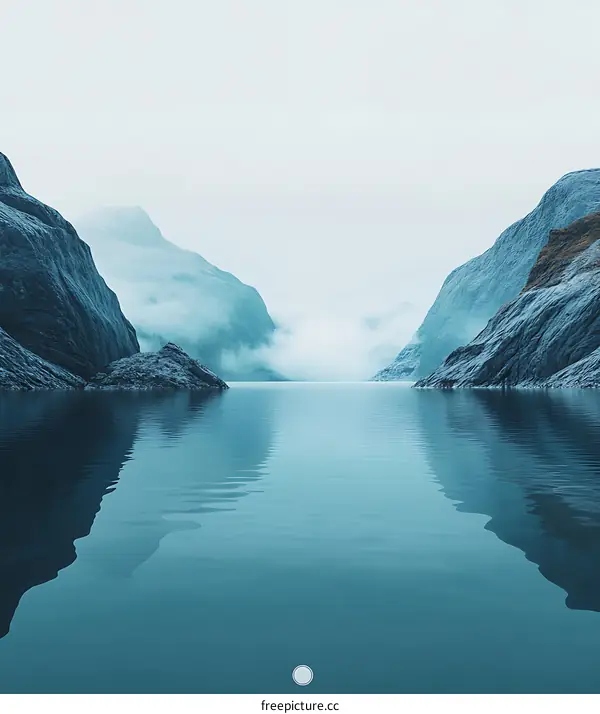 Misty Mountain Range Reflection in Calm Water