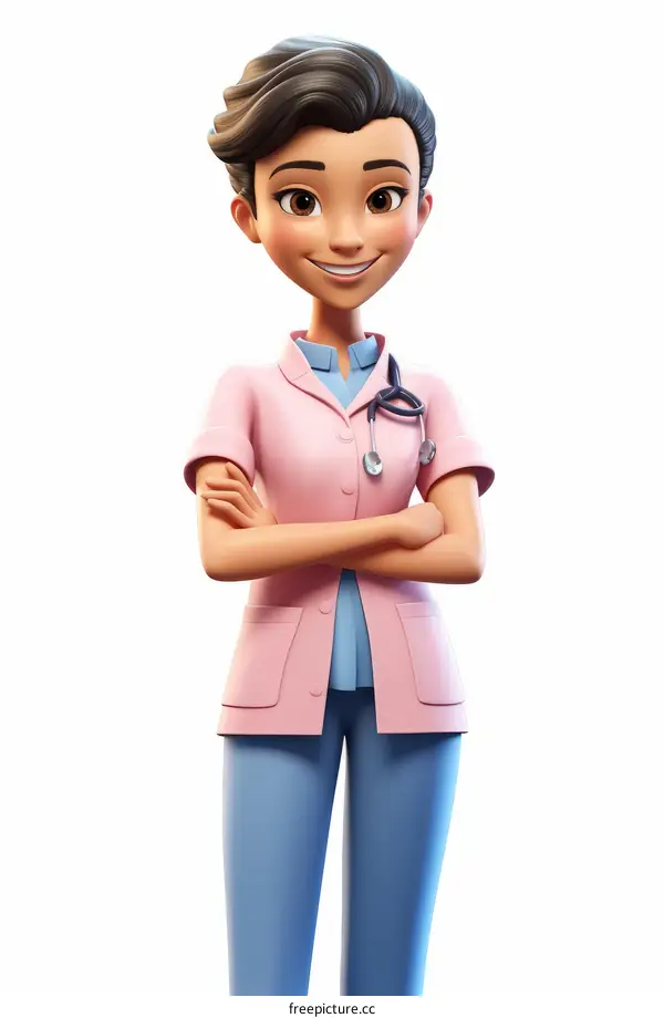 Smiling Female Doctor in Pink Lab Coat