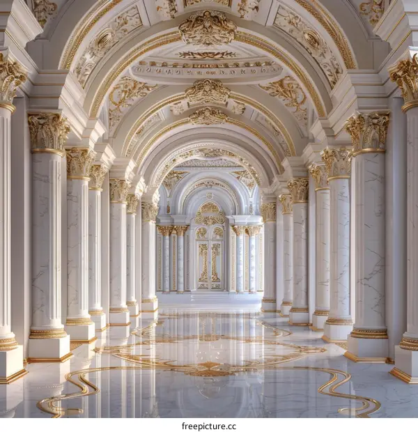 Majestic Palace Corridor with Exquisite Gold Details