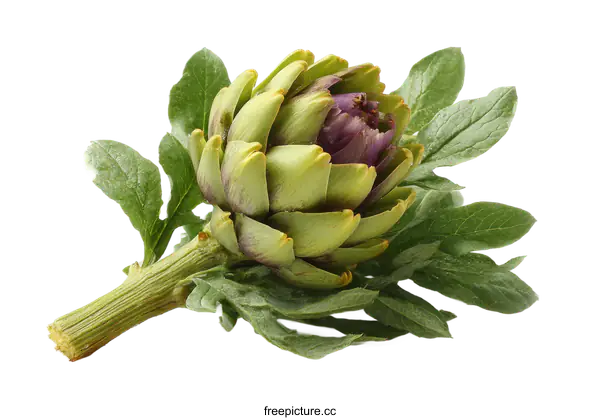 [Transparent Background PNG]Fresh Artichoke with Leaves on White Background