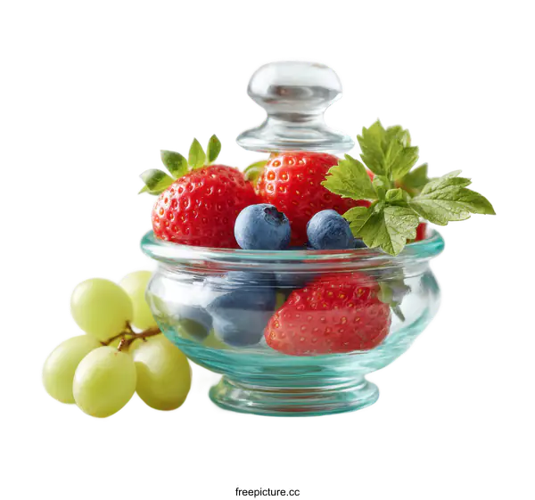 [Transparent Background PNG]Fresh Mixed Berries in Glass Bowl