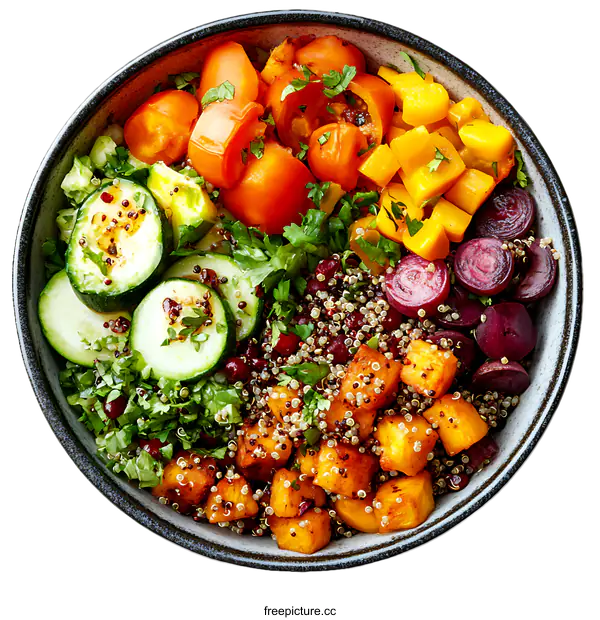 [Transparent Background PNG]Colorful Quinoa Bowl with Roasted Vegetables
