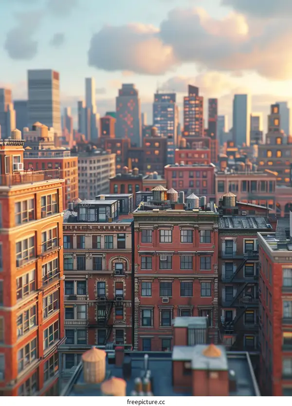 Blue Sky Cityscape with Tall Buildings