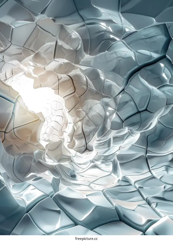 Blue and white abstract 3D rendering of an alien cave