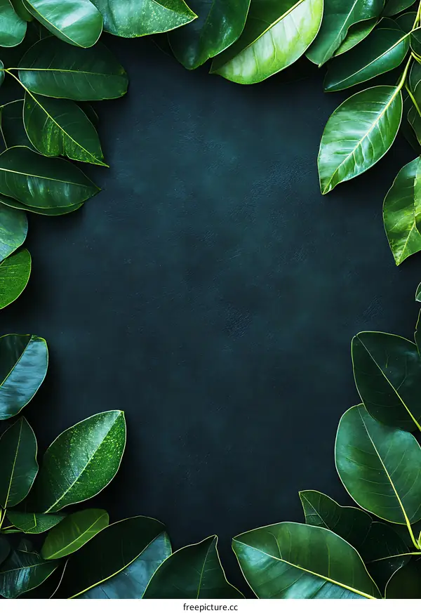Green Leaves Frame on Dark Background