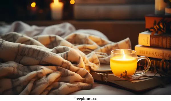 A cozy blanket and a cup of tea on a cold winter day