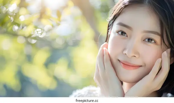 Closeup Portrait of a Beautiful Asian Woman with a Gentle Smile in a Natural Setting