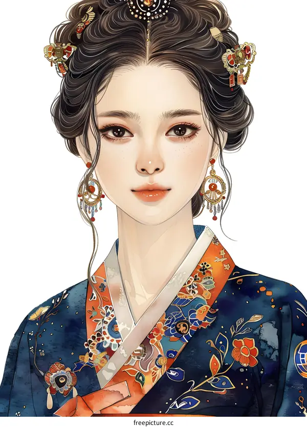 Portrait of a Korean woman in traditional Korean dress