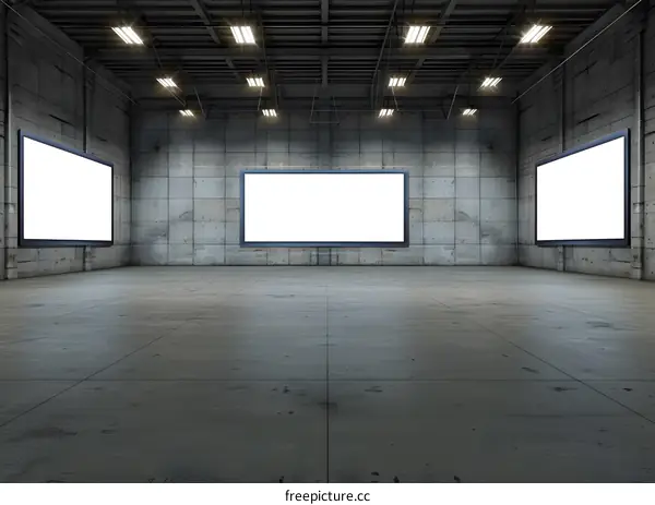 Empty Concrete Room With Blank Billboard Mockup