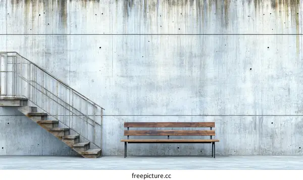 Urban Concrete Wall with Stairs and Bench
