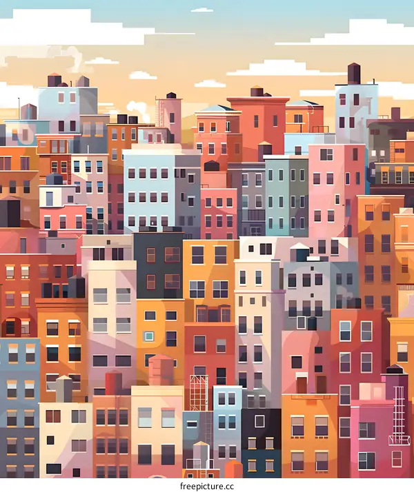 Colorful Cityscape with Buildings and Sky