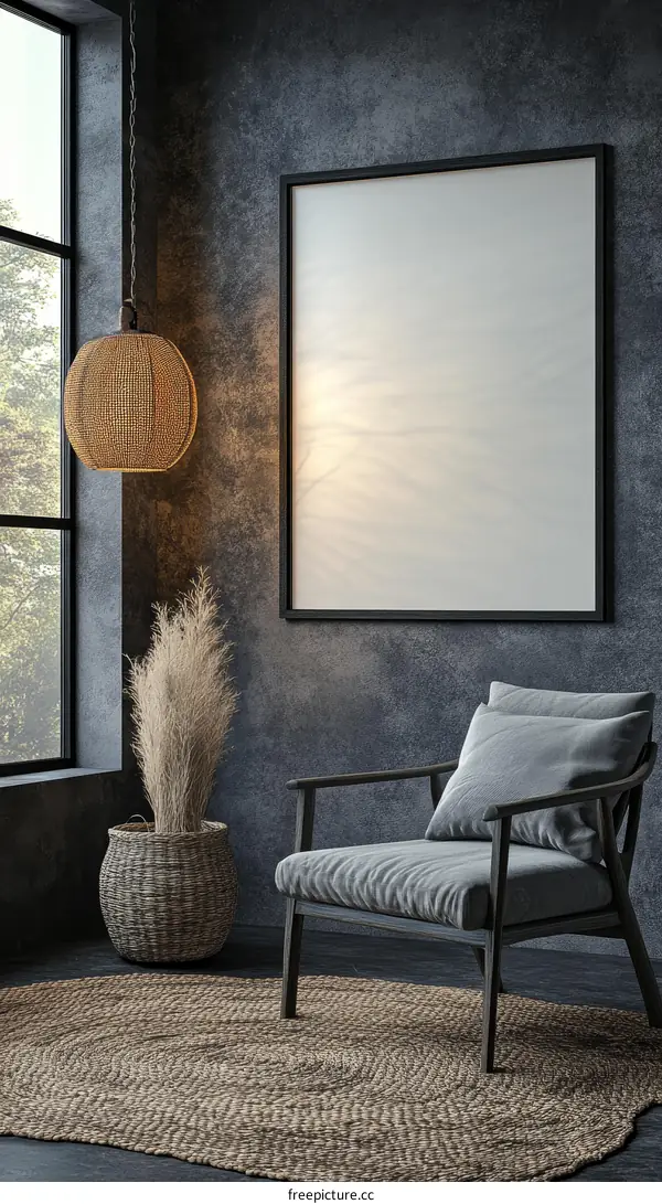 Modern Minimalist Living Room Mockup with Empty Frame