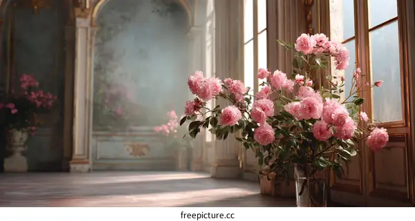 Elegant Pink Roses in an Antique Interior