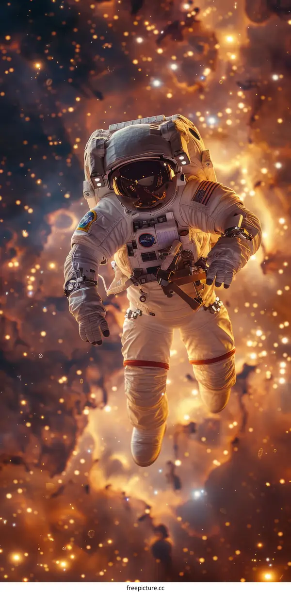 Astronaut in a spacesuit floating in the vastness of space