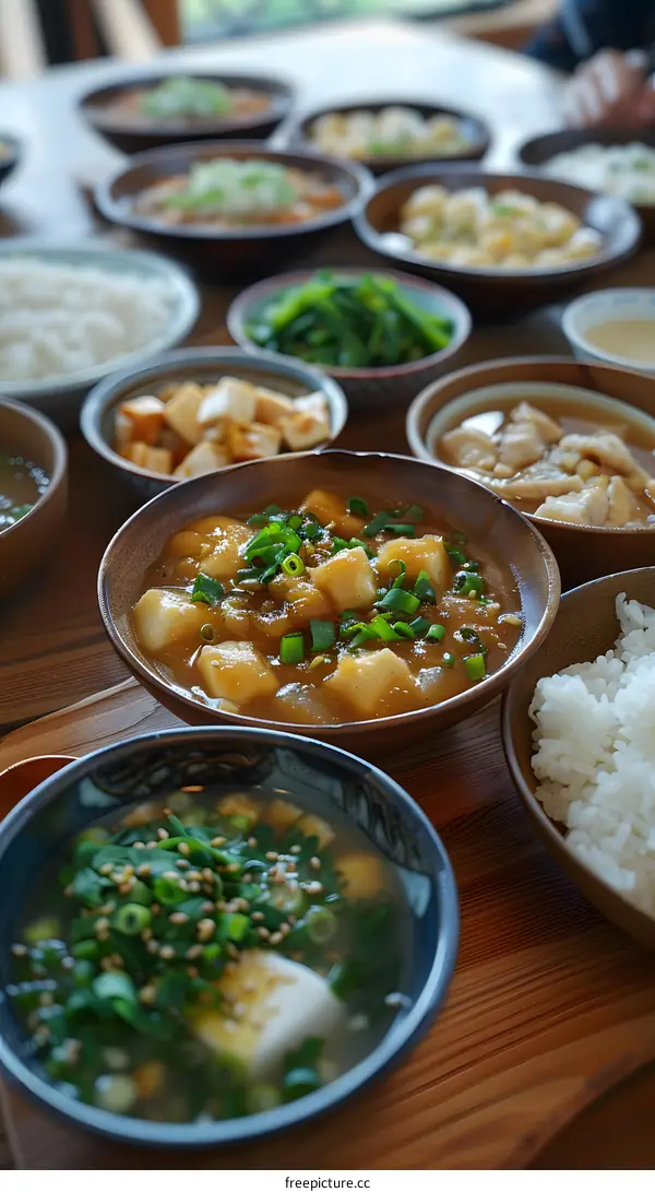 Japanese Cuisine on Wooden Table