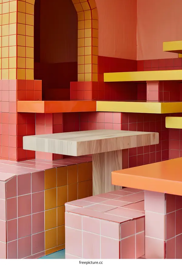 Abstract Architectural Interior Design With Colorful Tiles