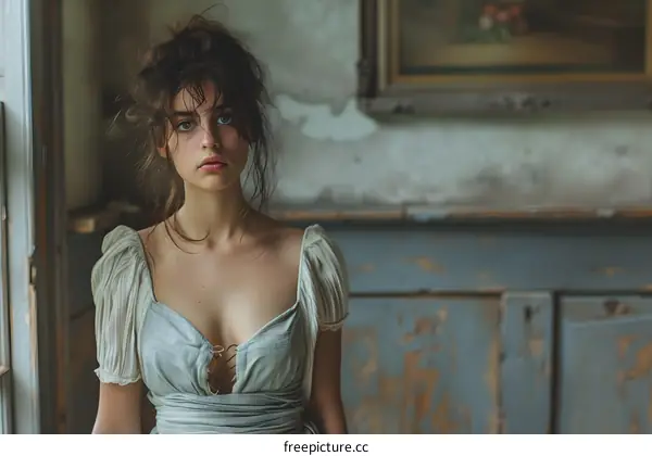 portrait of a young woman in a blue dress