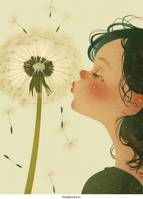 girl blowing dandelion seeds