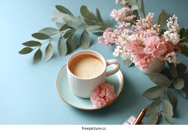 A Delicate Arrangement of Coffee and Flowers