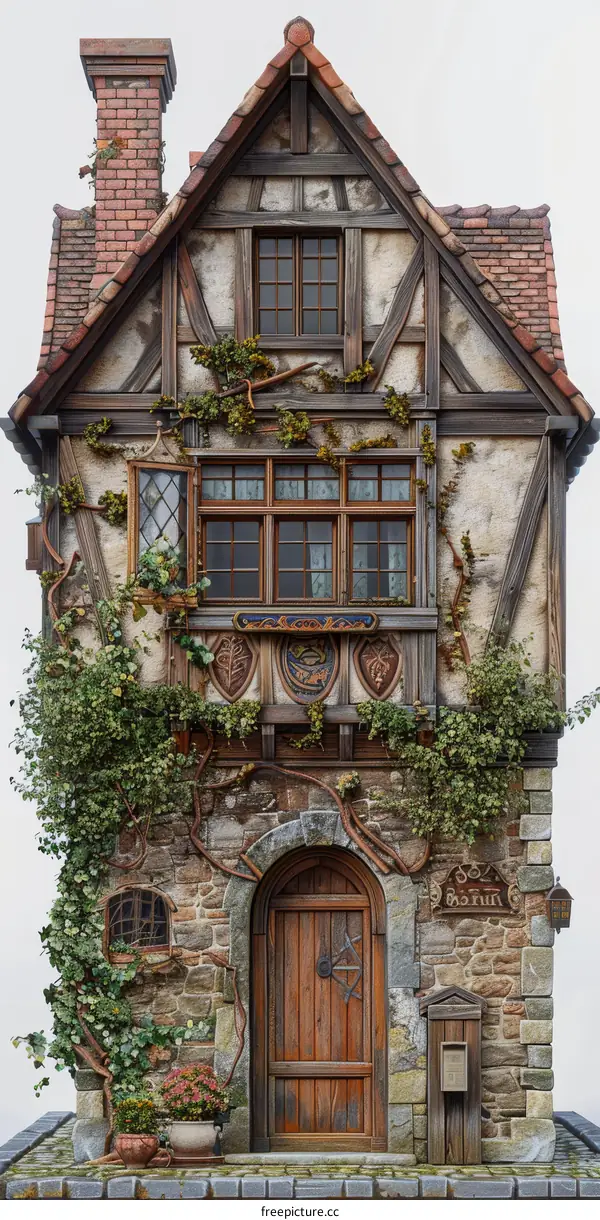 Detailed Miniature Medieval House with Vines