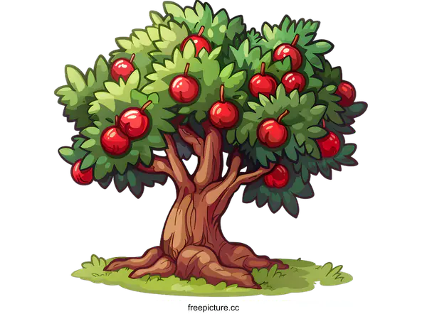 [Transparent Background PNG]Cartoon Tree With Red Apples