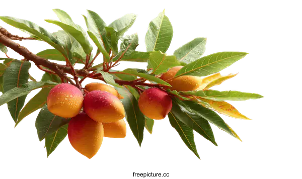 [Transparent Background PNG]Fresh Mangoes on a Branch with Dewdrops