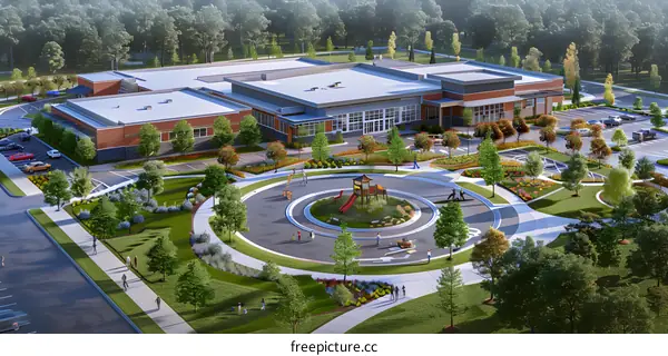 Aerial View of a Modern Community Center and Park