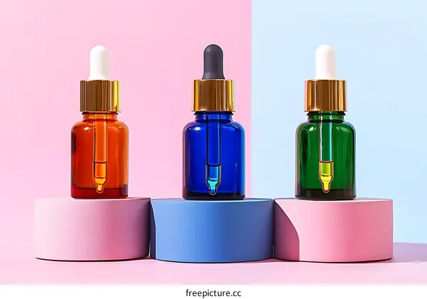 Three Essential Oil Droppers on Display