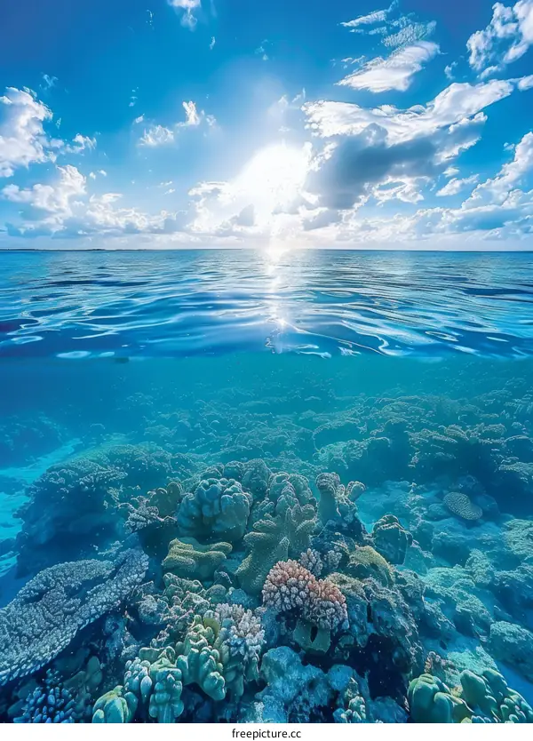 Half Underwater Amazing Coral Reef