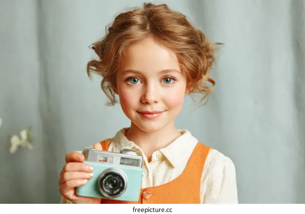 Adorable Girl with Vintage Camera