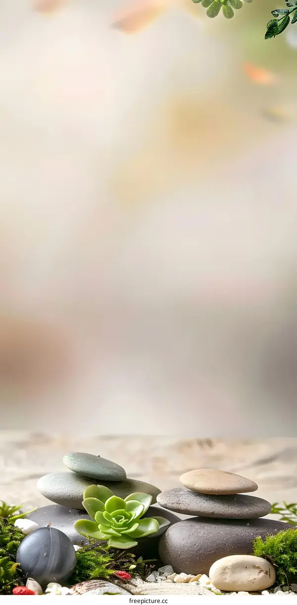 Zen Garden Stones with Succulent Plant