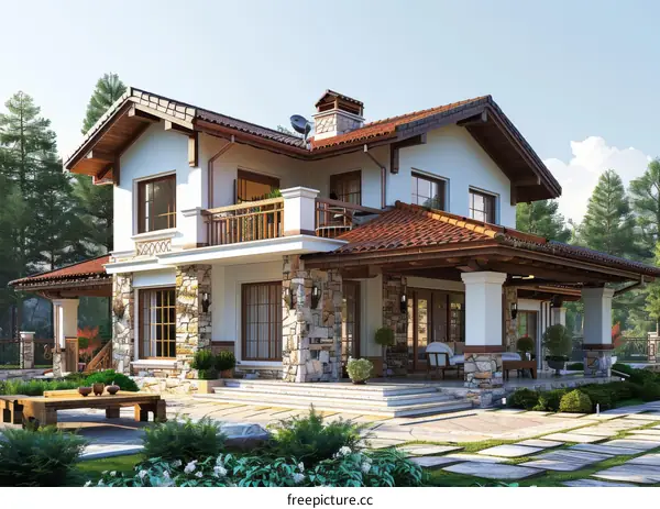 Luxury European Style House Exterior Design Illustration