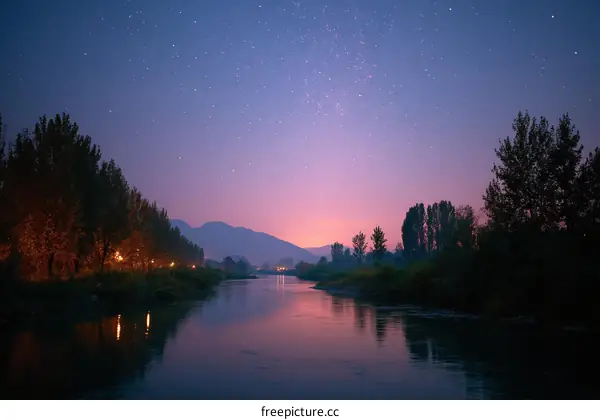 Starry Night River Landscape at Twilight