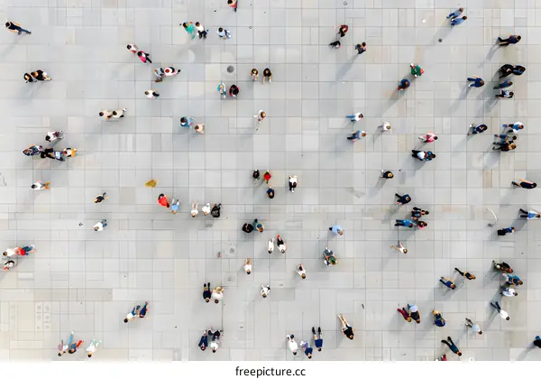 Aerial View of People Walking on a City Square
