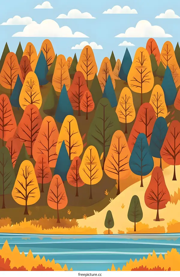 Autumn Forest Illustration With Colorful Trees