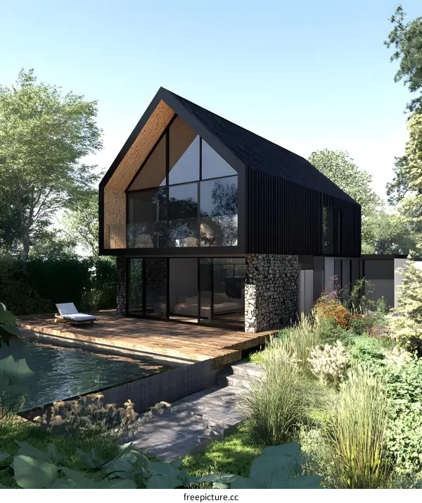 Modern Black House with Swimming Pool