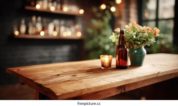 Rustic Wooden Table Top with Bar Setting
